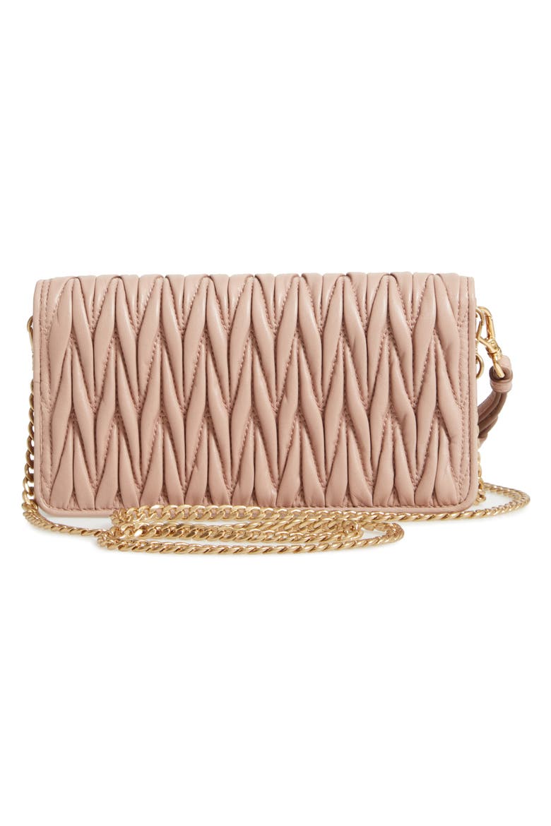 Matelassé Leather Wallet on a Chain, Alternate, color, CAMMEO