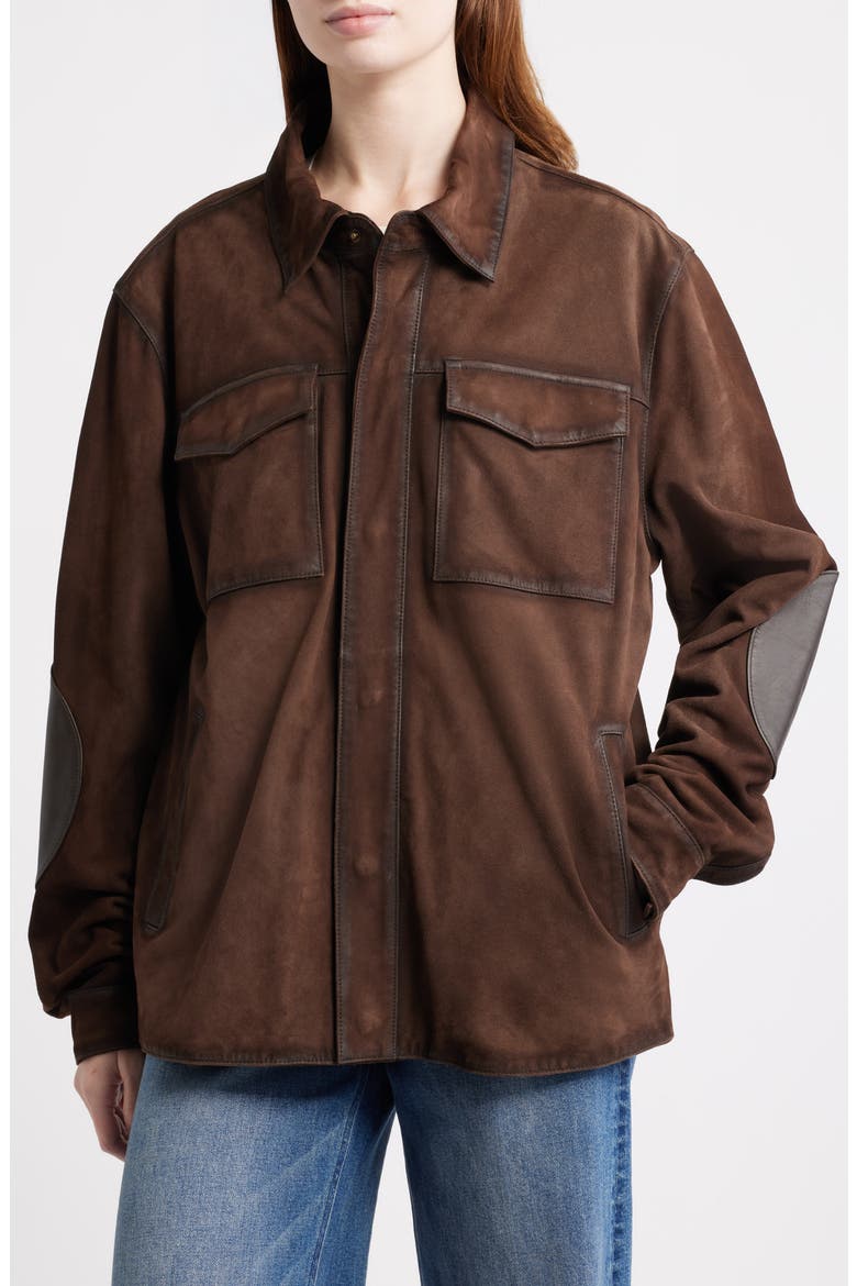 Suede & Leather Shacket, Alternate, color, DARK BROWN