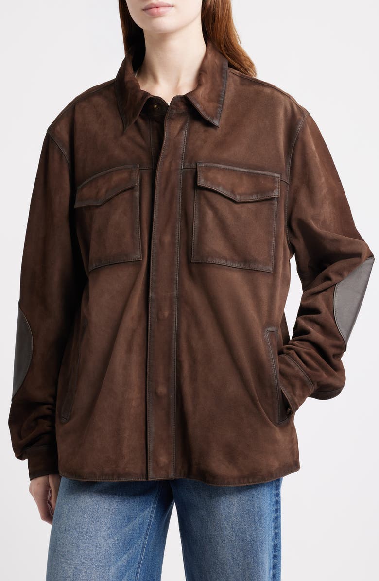 Frye Suede & Leather Shacket, Alternate, color, Dark Brown