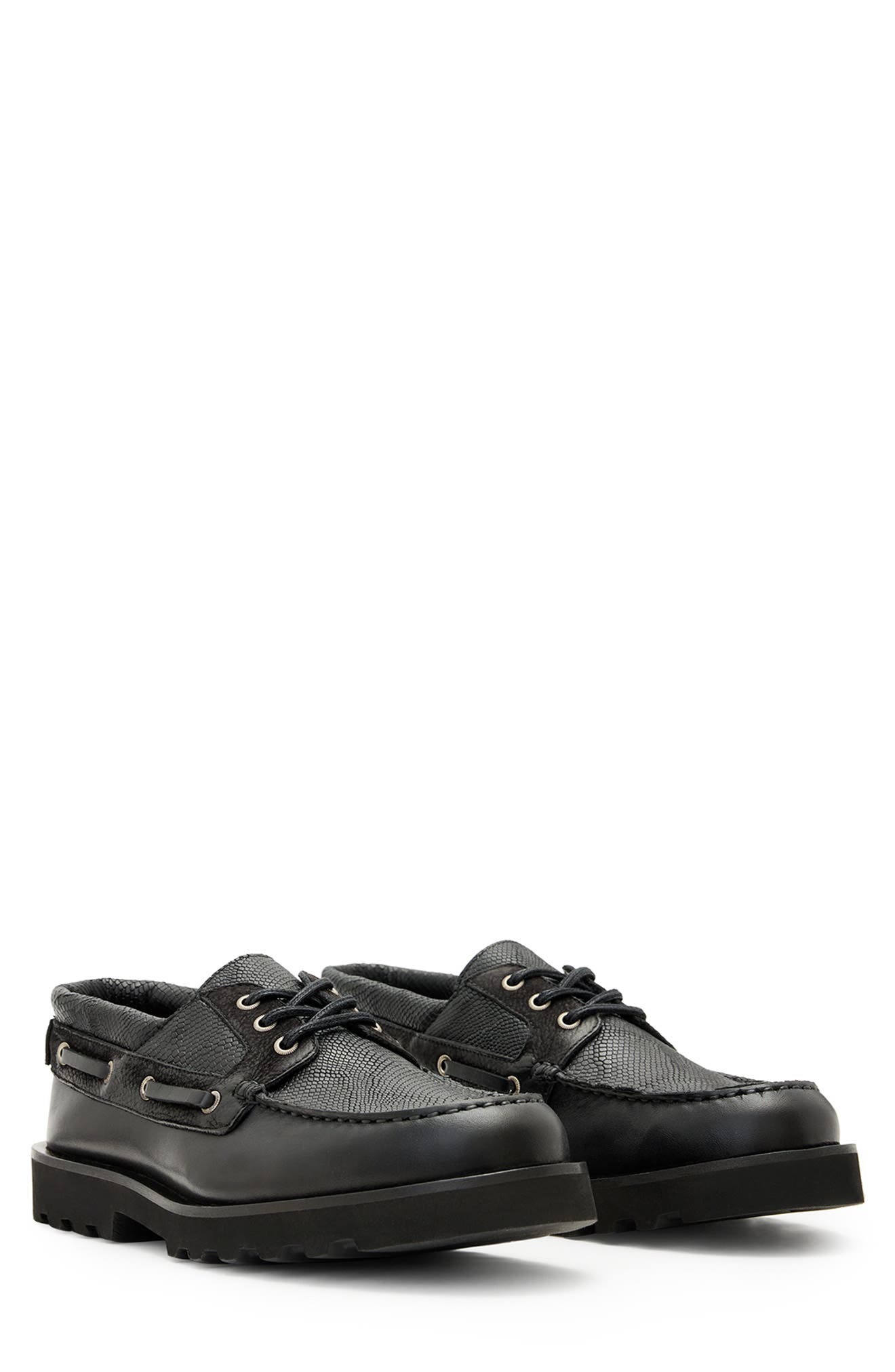 AllSaints Skiff Boat Shoe, Main, color, Black