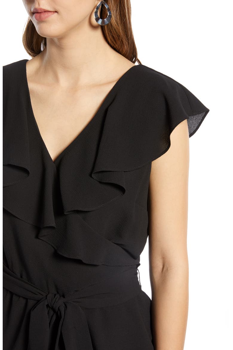 Ruffled Tie Waist Top, Alternate, color, BLACK