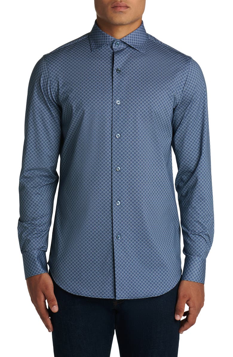 Bugatchi OoohCotton<sup>®</sup> Geometric Button-Up Shirt, Main, color, 