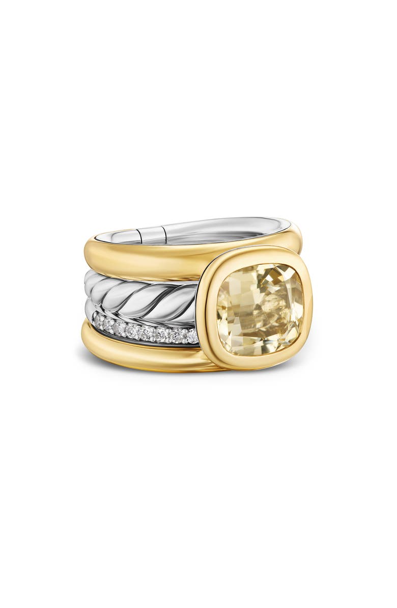 David Yurman DY Mercer<sup>®</sup> Four Row Stone Ring in Sterling Silver with 18K Yellow Gold, Champagne Citrine & Diamonds, 14mm, Alternate, color,
