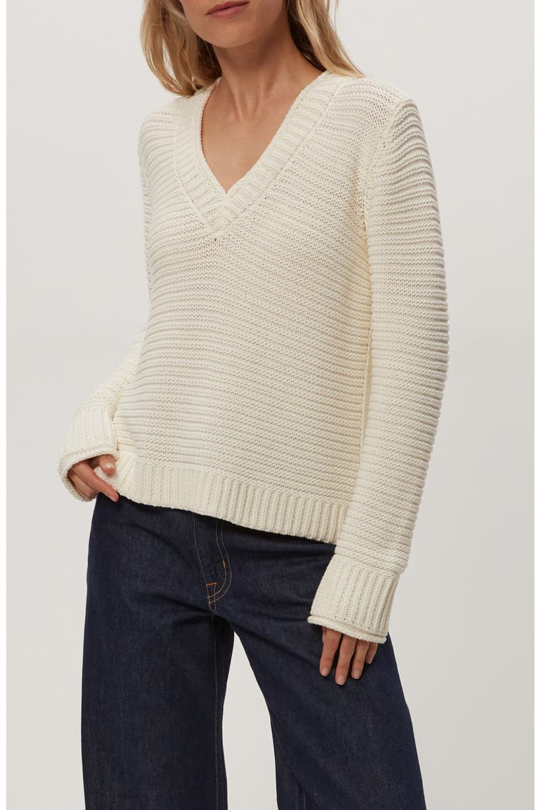Linda Tape Yarn V-Neck Sweater, Alternate, color, IVORY