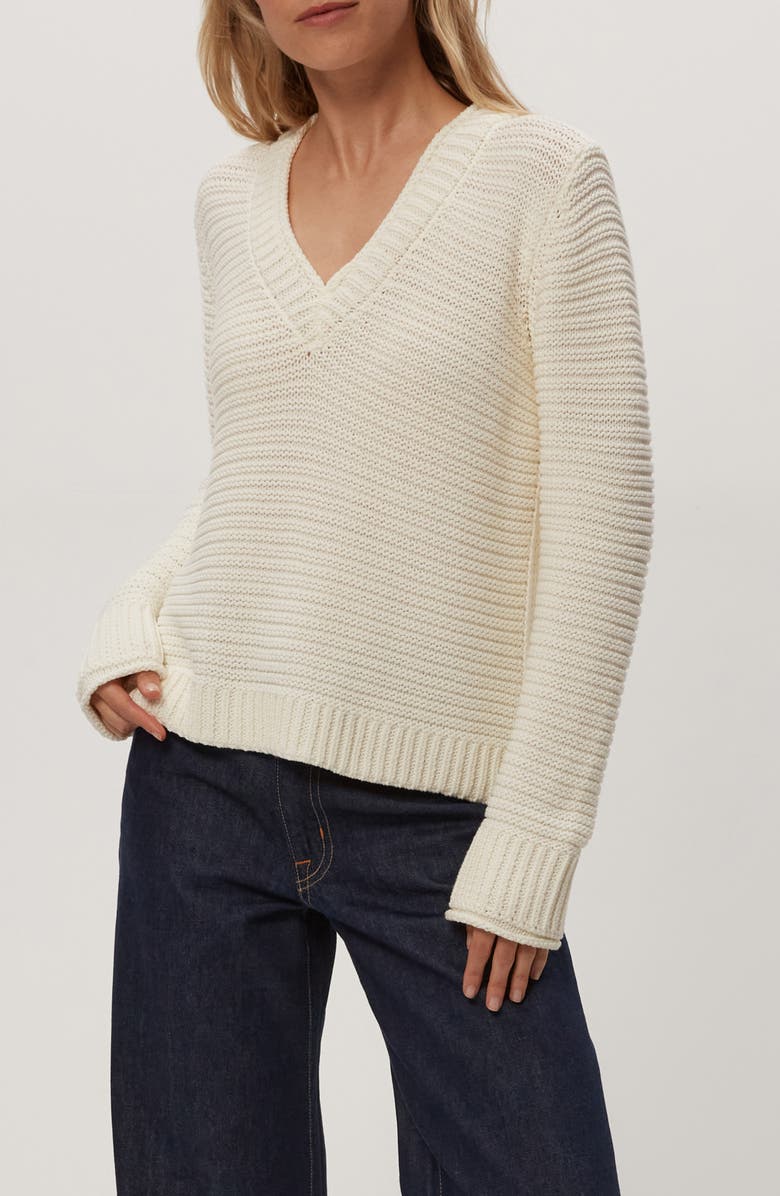 Michael Stars Linda Tape Yarn V-Neck Sweater, Alternate, color, Ivory