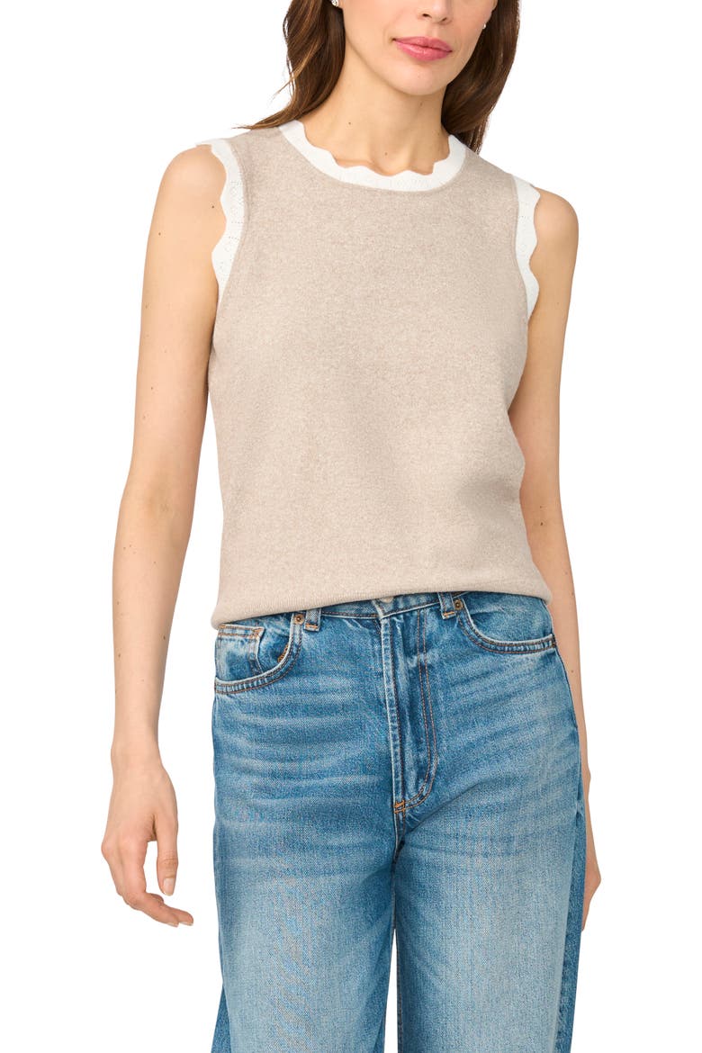 Scalloped Trim Sleeveless Sweater, Main, color, LIGHT HEATHER TAUPE