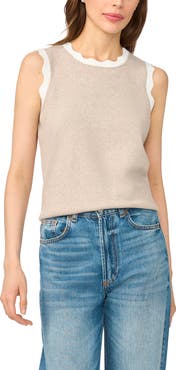 CeCe Scalloped Trim Sleeveless Sweater