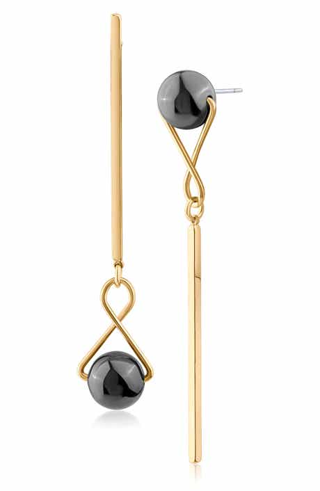 JARDIN Mismatched Bar Faux Pearl Linear Earrings