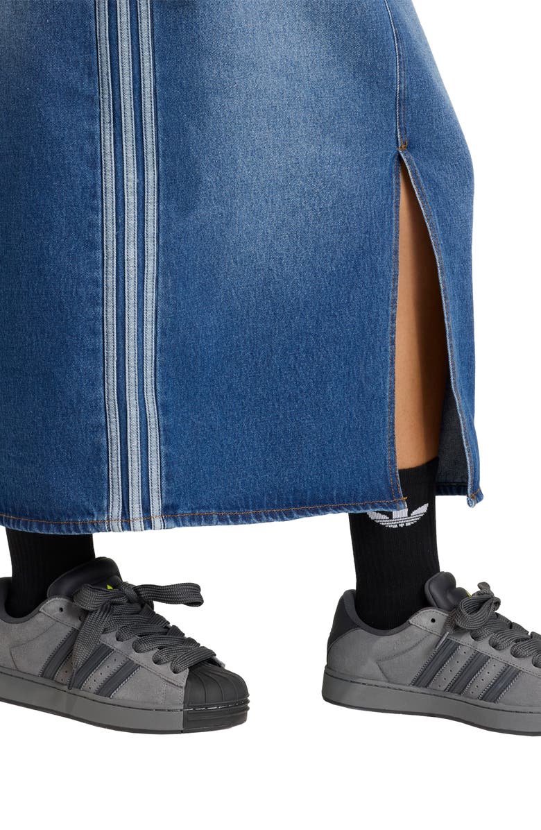 adidas Originals 3-Stripes Denim Midi Skirt, Alternate, color, Medium Vintage Denim