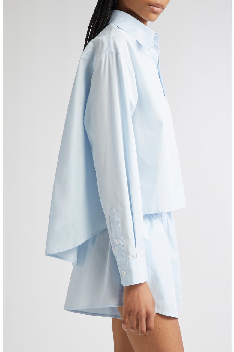 Raw Edge Panel High-Low Cotton Poplin Button-Up Shirt, Alternate, color, LIGHT BLUE