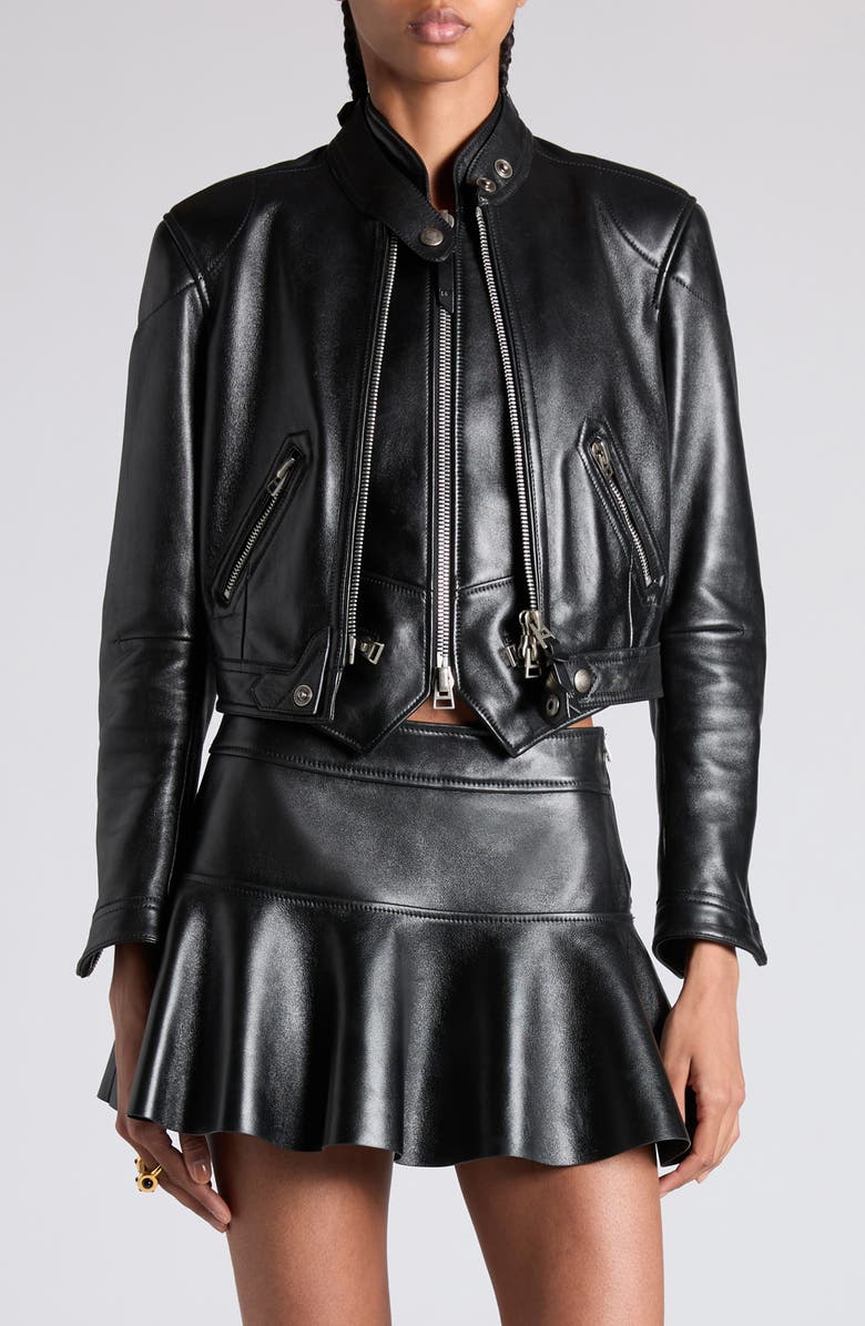 TOM FORD Glossy Plongé Lambskin Leather Zip Jacket, Main, color, Lb999 Black