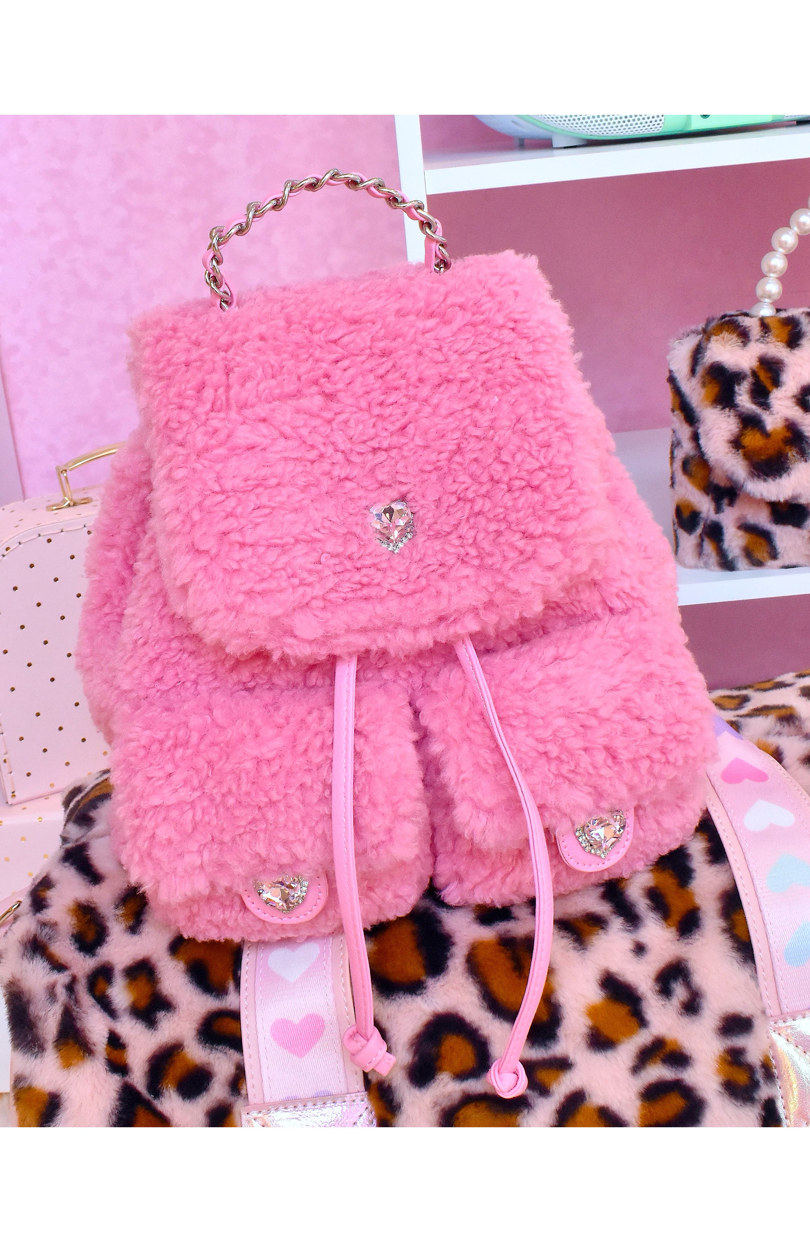 OMG Accessories Kids' Mini Heart Plush Faux Fur Backpack, Alternate, color, 