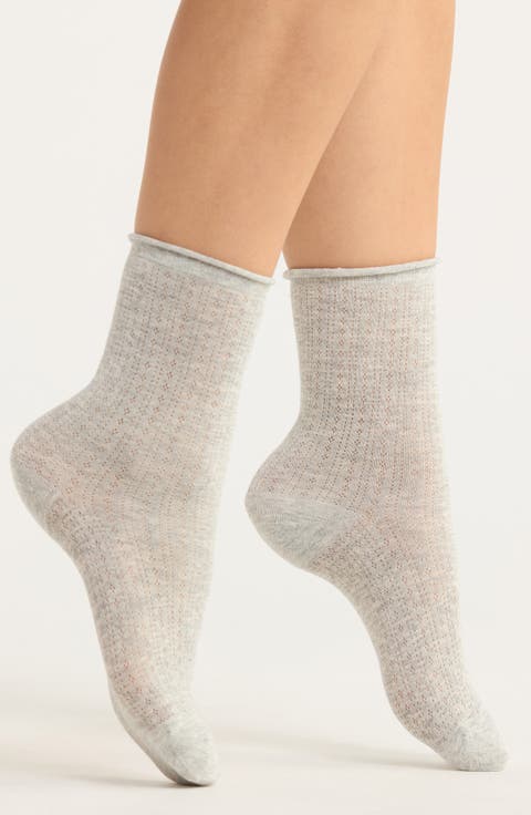 Lilas Pointelle Stitch Crew Socks