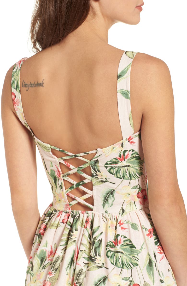 Speechless Tropical Lace Back Minidress, Alternate, color, 