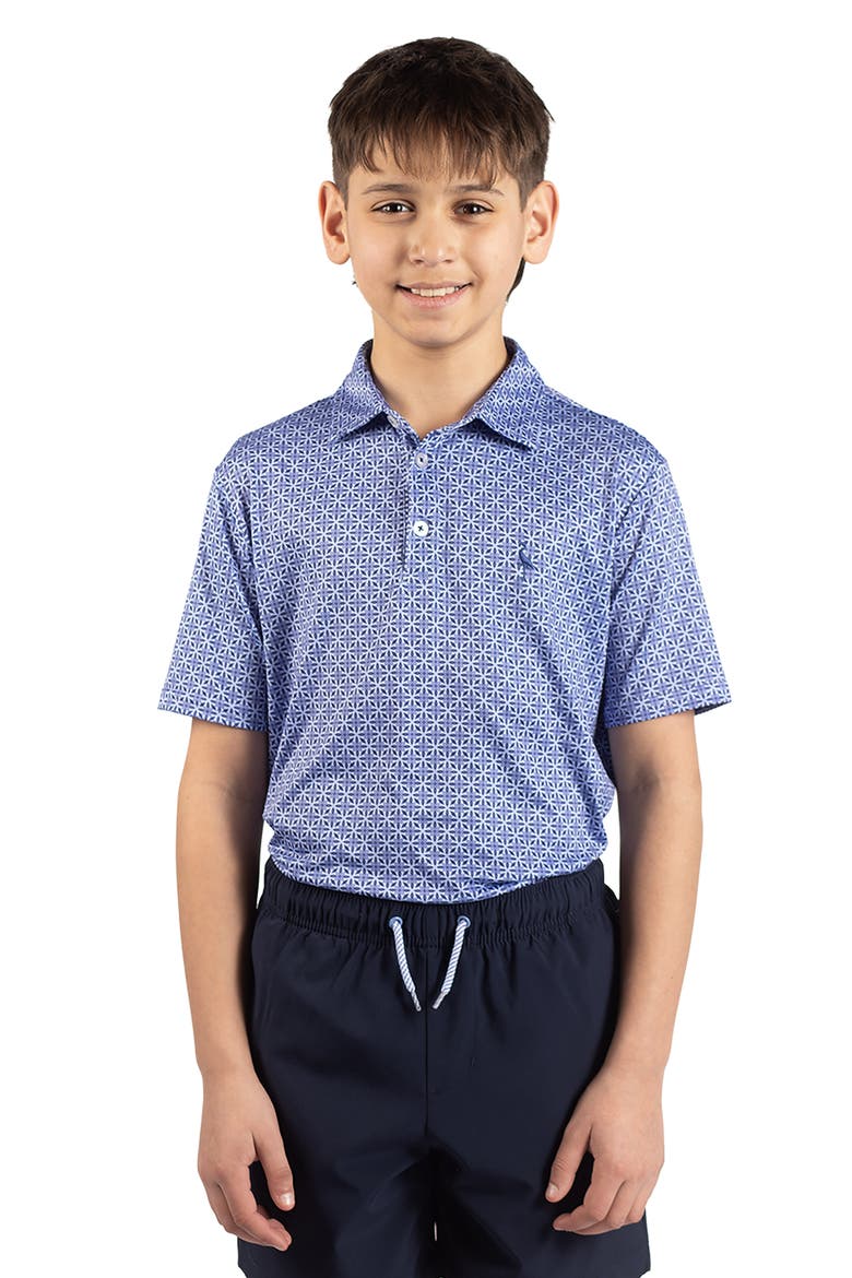 Kids' Geometric Floral Knit Polo, Alternate, color, DENIM
