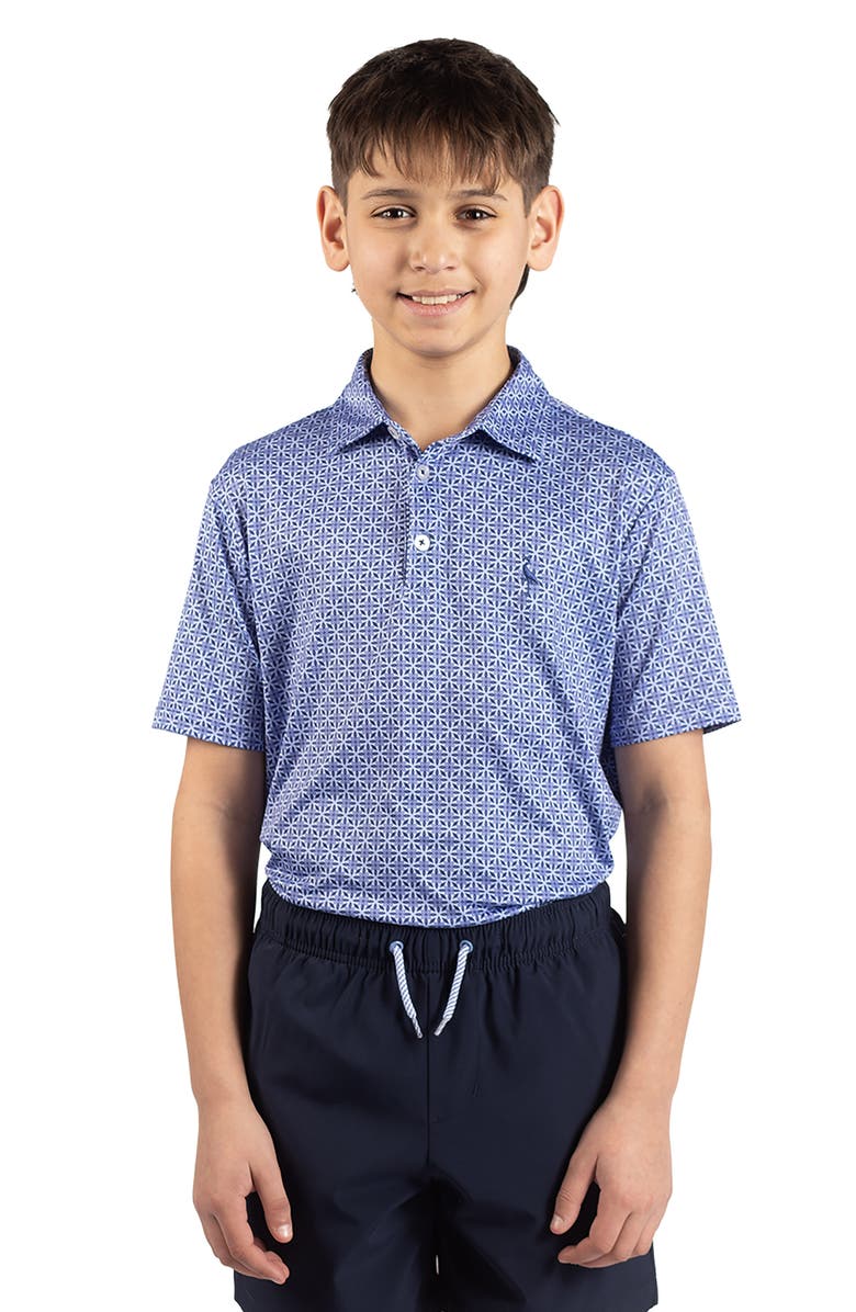 TailorByrd Kids' Geometric Floral Knit Polo, Alternate, color, Denim
