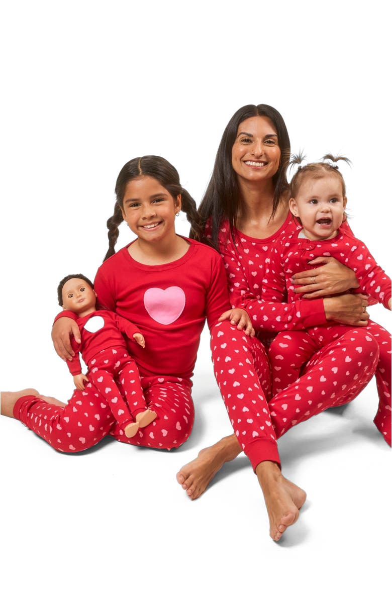 Leveret Footed Cotton Matching Family Pajamas, Whimsy & Fantasy Prints, Alternate, color, Pink Hearts