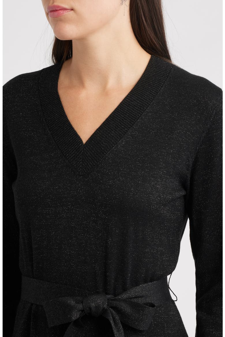 Russel Metallic Long Sleeve Sweater Dress, Alternate, color, BLACK