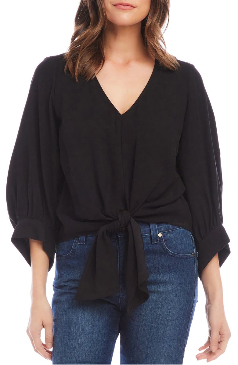 Karen Kane Tie Front Blouson Sleeve Top, Main, color, 