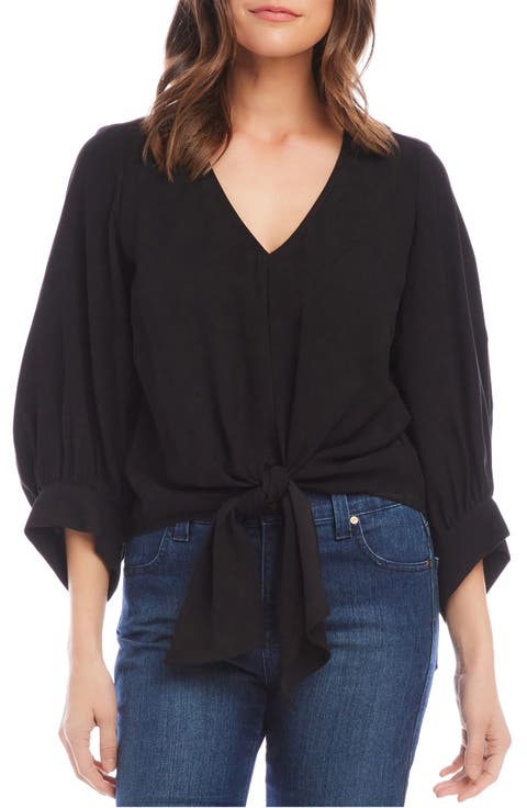 Tie Front Blouson Sleeve Top