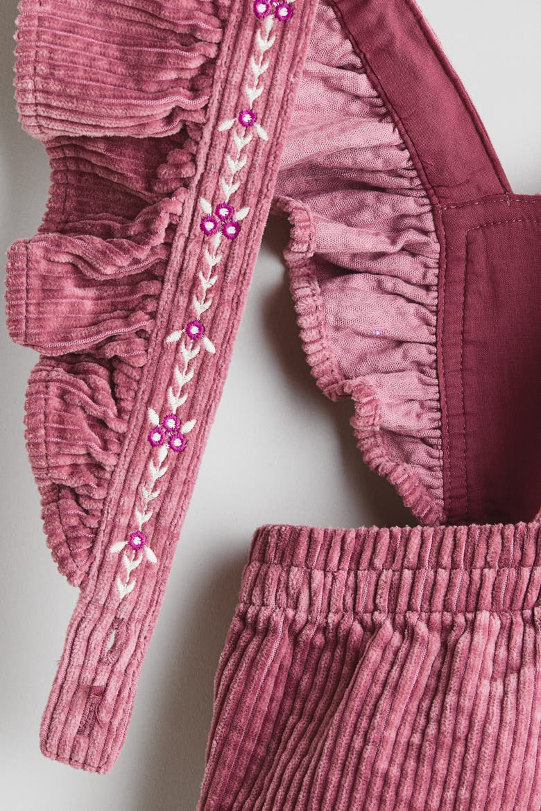 Embroidered-Detail Cotton Overalls, Alternate, color, Dark dusty pink