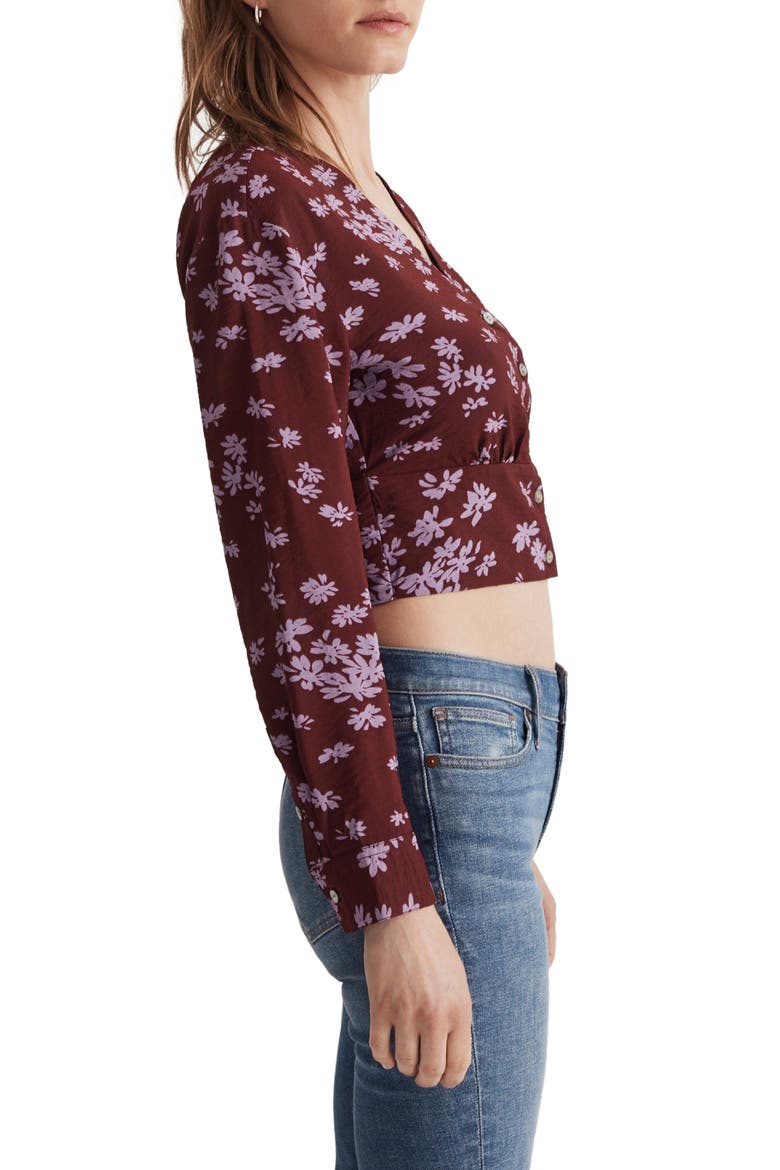 V-Neck Button-Front Shirt, Alternate, color, CABERNET