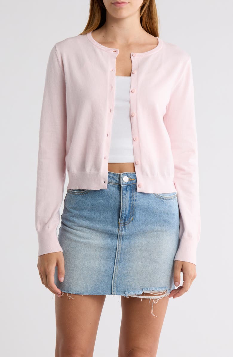 Abound Crew Neck Cardigan, Main, color, Pink Balm