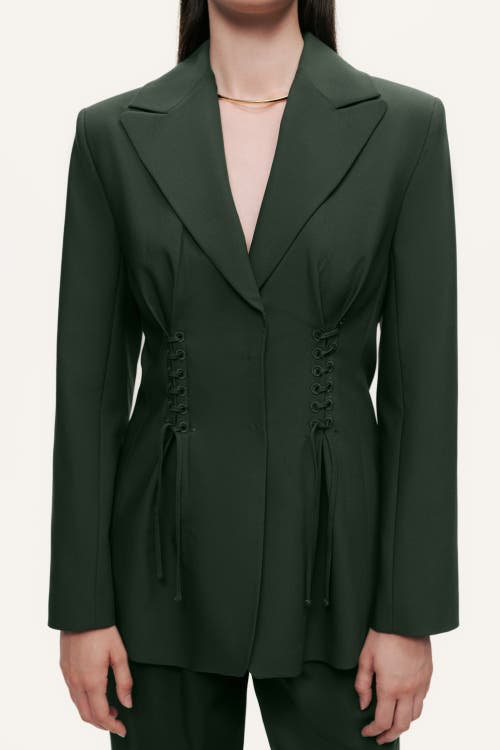 Nocturne Lace-up Waist Tailored Blazer In Green
