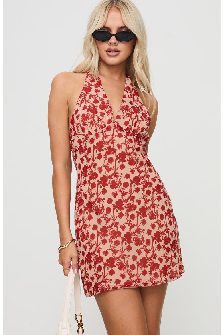 Neelia Floral Halter Minidress, Alternate, color, RED