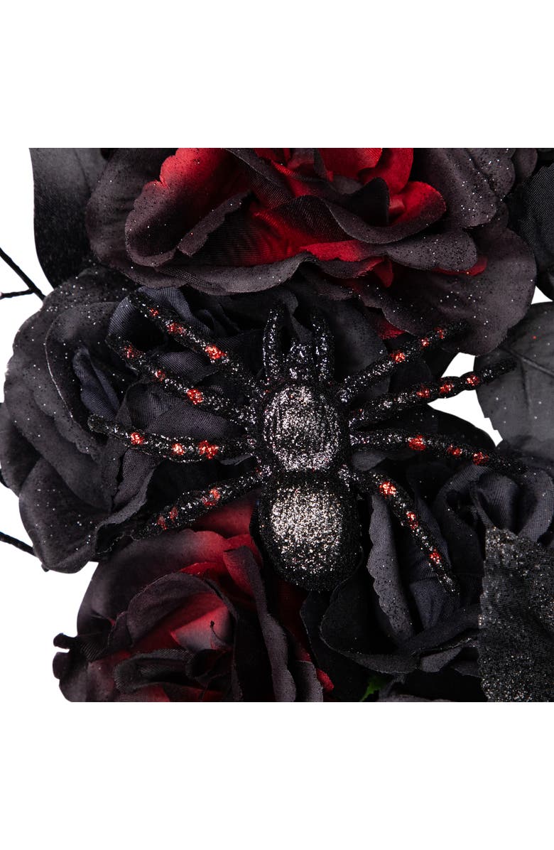 Northlight Roses and Berries Halloween Spider Wreath - 24" - Red and Black - Unlit, Alternate, color, 