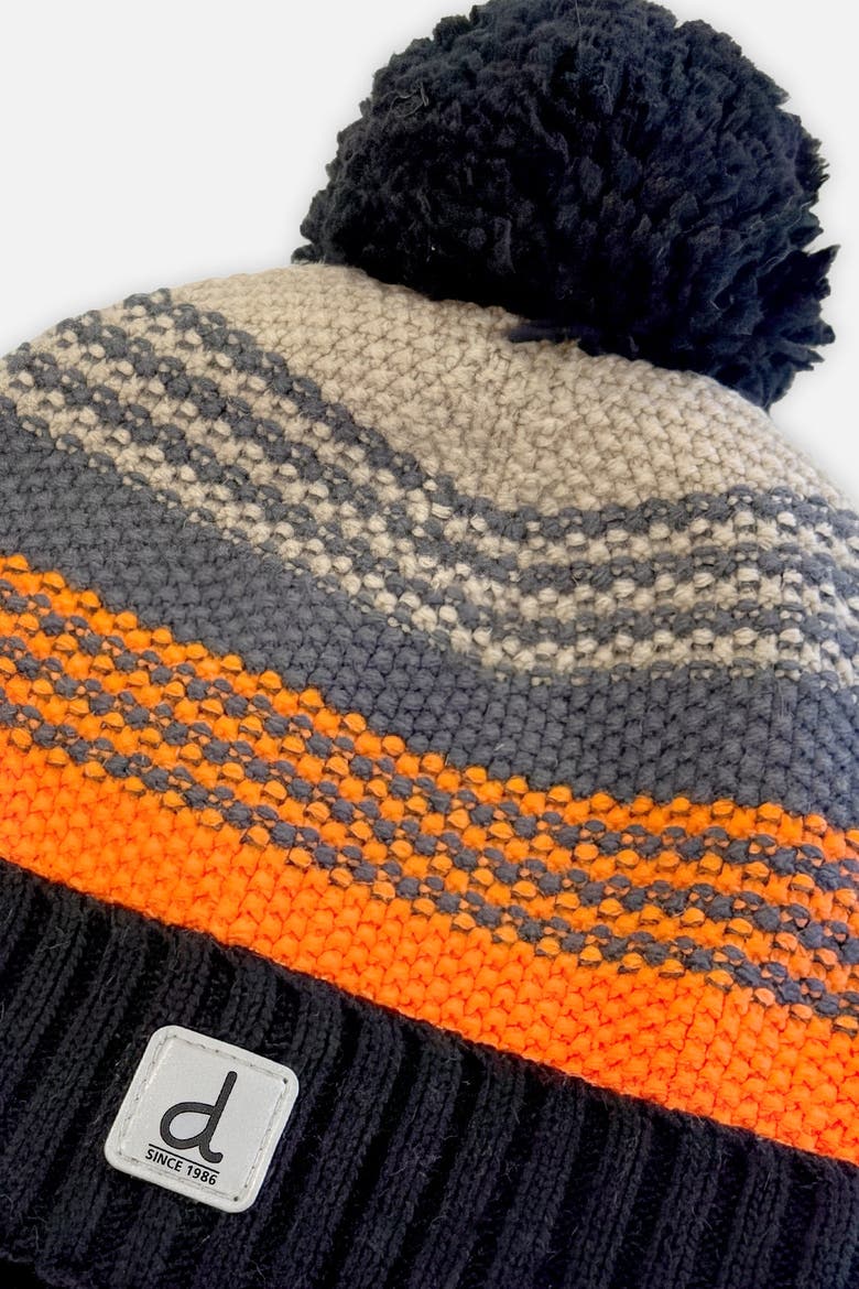 Striped Ribbed Cuff Knit Hat with Pompom, Alternate, color, Grey and Orange Stripes
