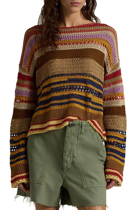 Stripe Crochet Linen & Cotton Sweater