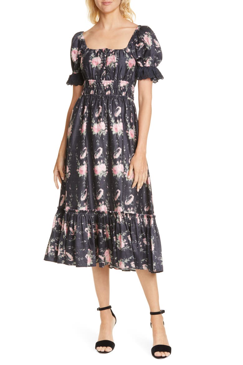 Terrence Silk Midi Dress, Main, color, BLACK COFFEE