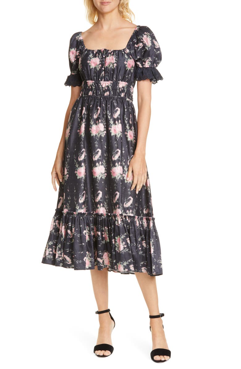 LoveShackFancy Terrence Silk Midi Dress, Main, color,