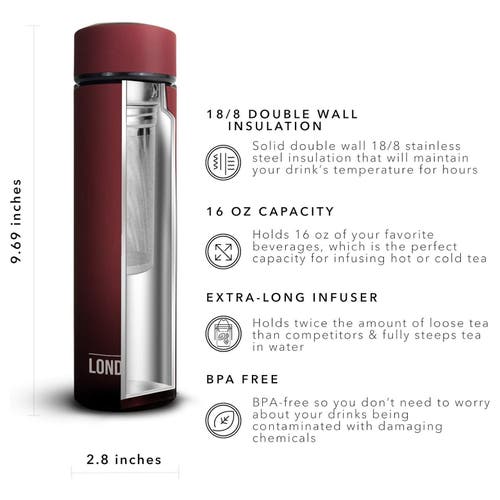 London Sip Infuser Bottle 16oz In Red