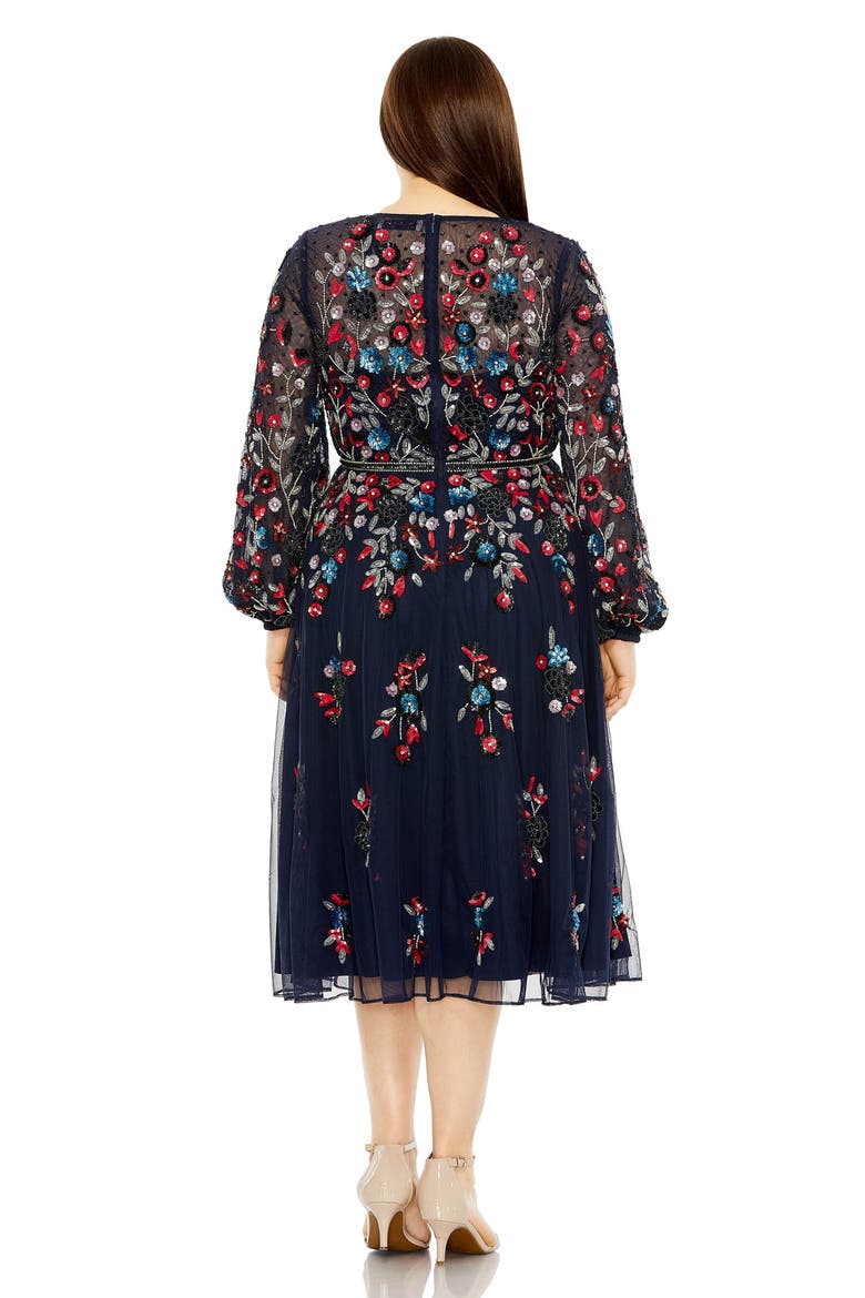 Long Sleeve Beaded Cocktail Dress, Alternate, color, Midnight