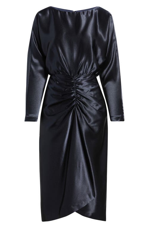 Julia Jordan Long Sleeve Satin Cocktail Midi Dress In Blue