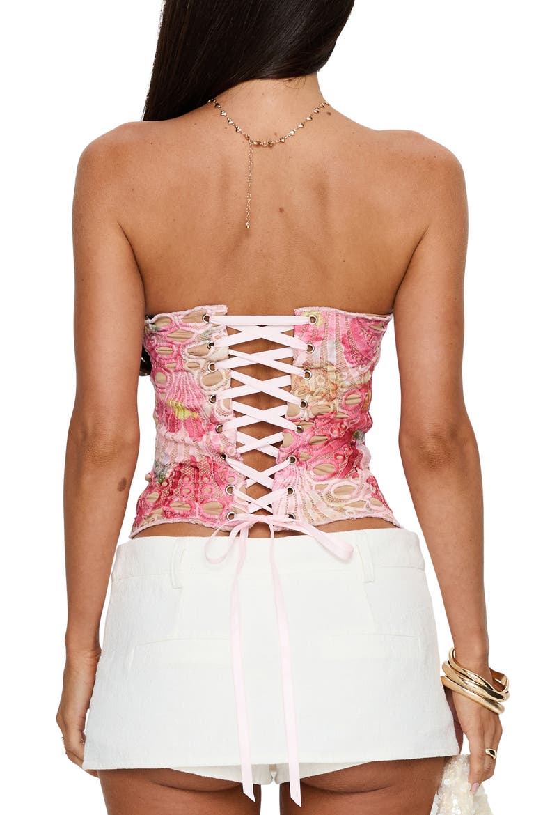 Raynelle Strapless Tie Back Corset Top, Alternate, color, PINK MULTI