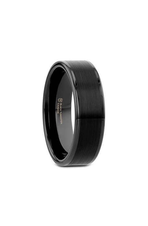 Vulcan Flat Tungsten Ring With Brushed Center And Polished Edges