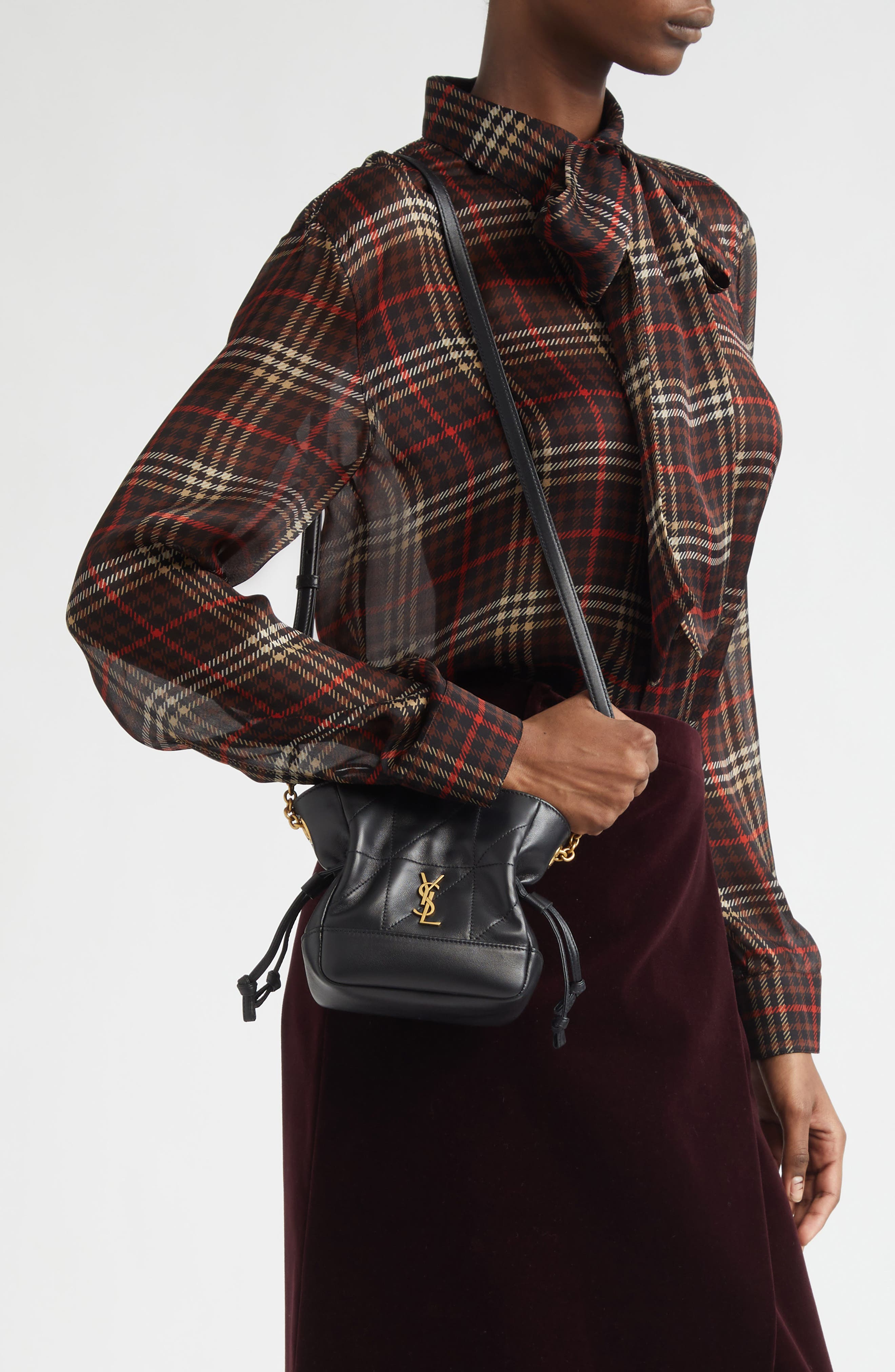 Saint Laurent Mini Jamie Leather Shoulder Bag, Alternate, color, Noir