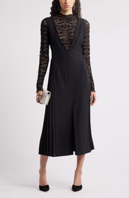 Nordstrom Plunge Neck A-Line Wool Blend Midi Dress
