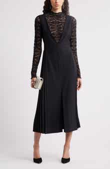 Nordstrom Plunge Neck A-Line Wool Blend Midi Dress