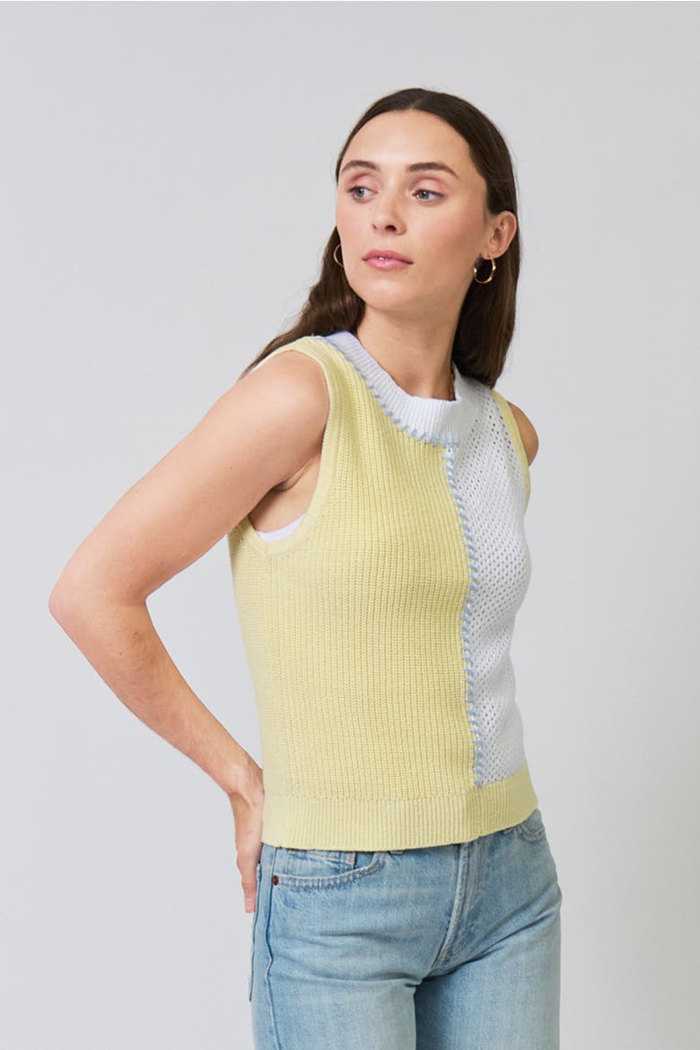 Birdie Two Toned Whipstitch Shell, Alternate, color, YELLOW / WHITE