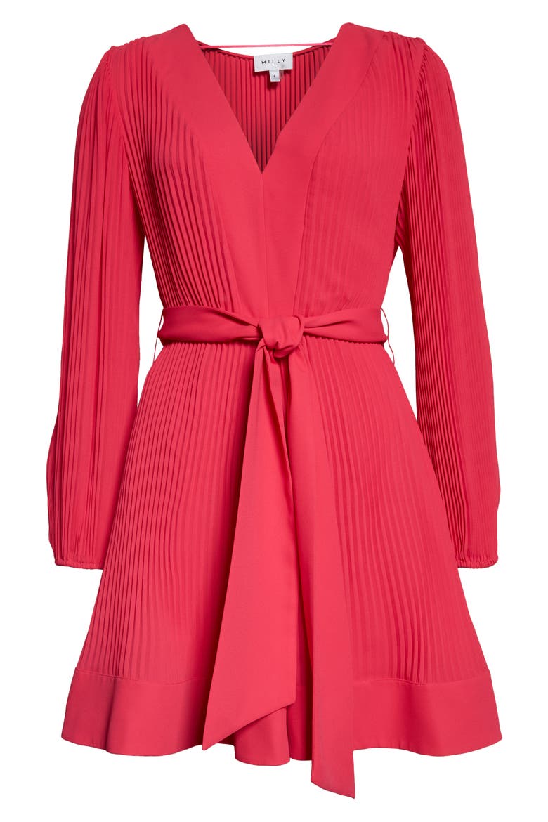 Liv Long Sleeve Pleated Dress, Alternate, color, MILLY PINK