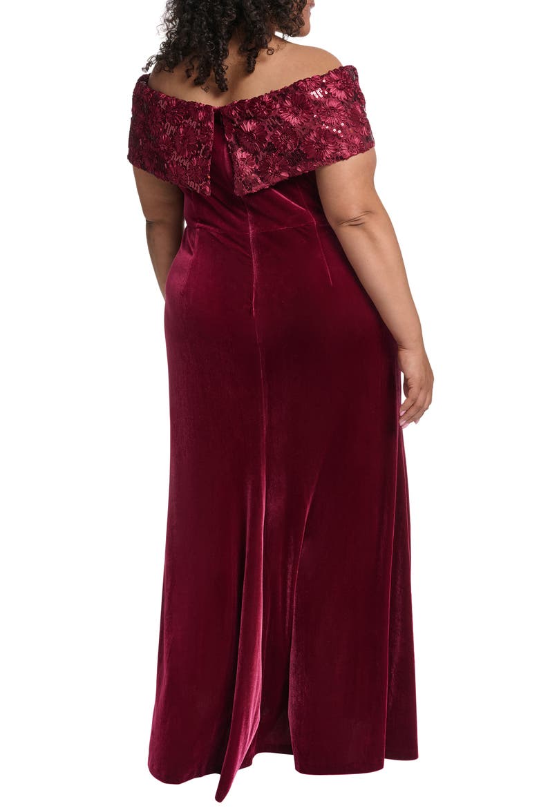 Ruched Off the Shoulder Velvet Gown, Alternate, color, WINE