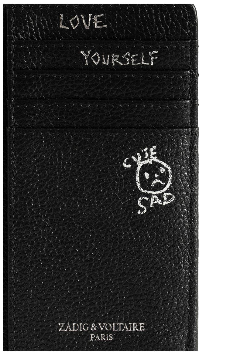 Arty Tag Leather Card Case, Alternate, color, BLACK
