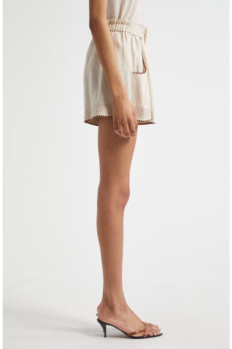 Veronica Embroidered Belted Shorts, Alternate, color, LINEN