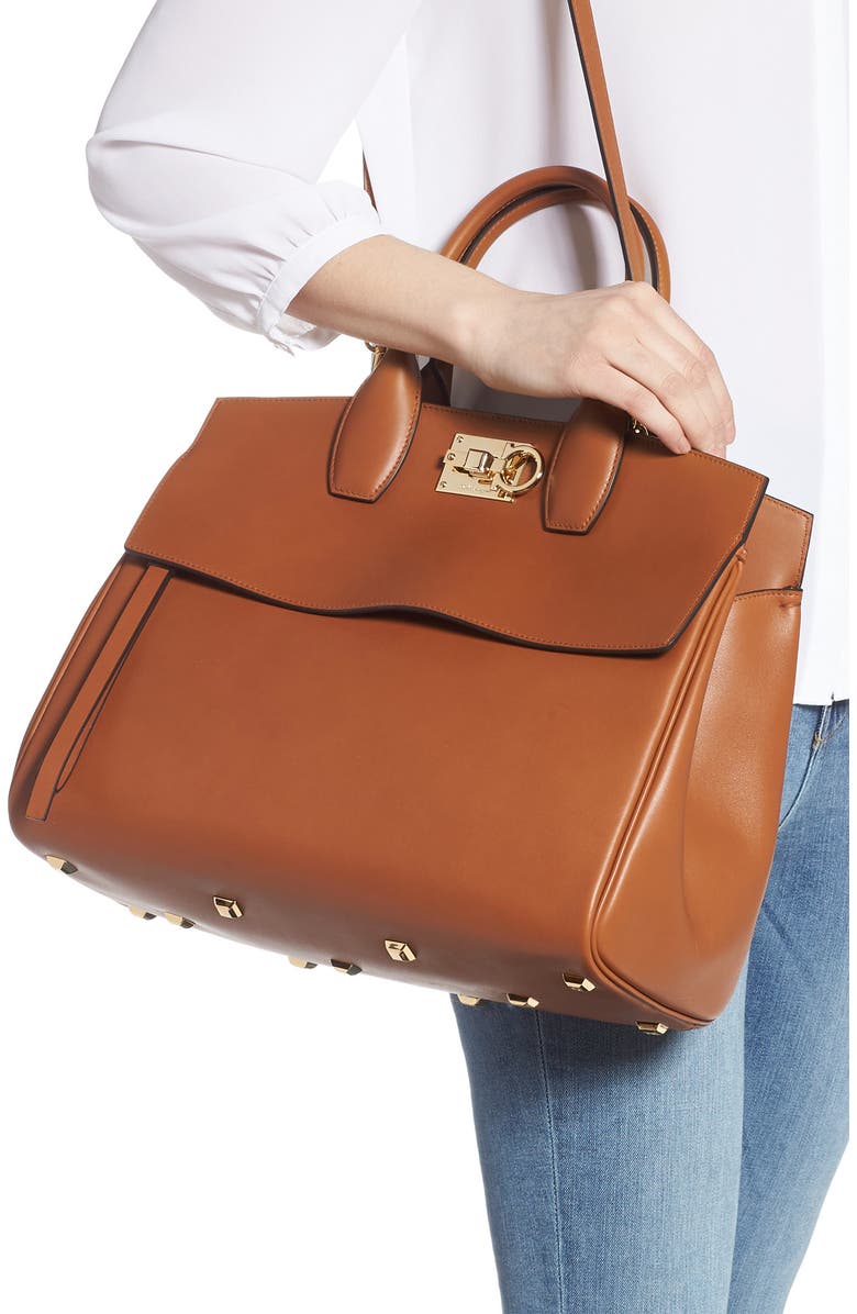 FERRAGAMO Salvatore Ferragamo Medium The Studio Calfskin Leather Top Handle Bag, Alternate, color,