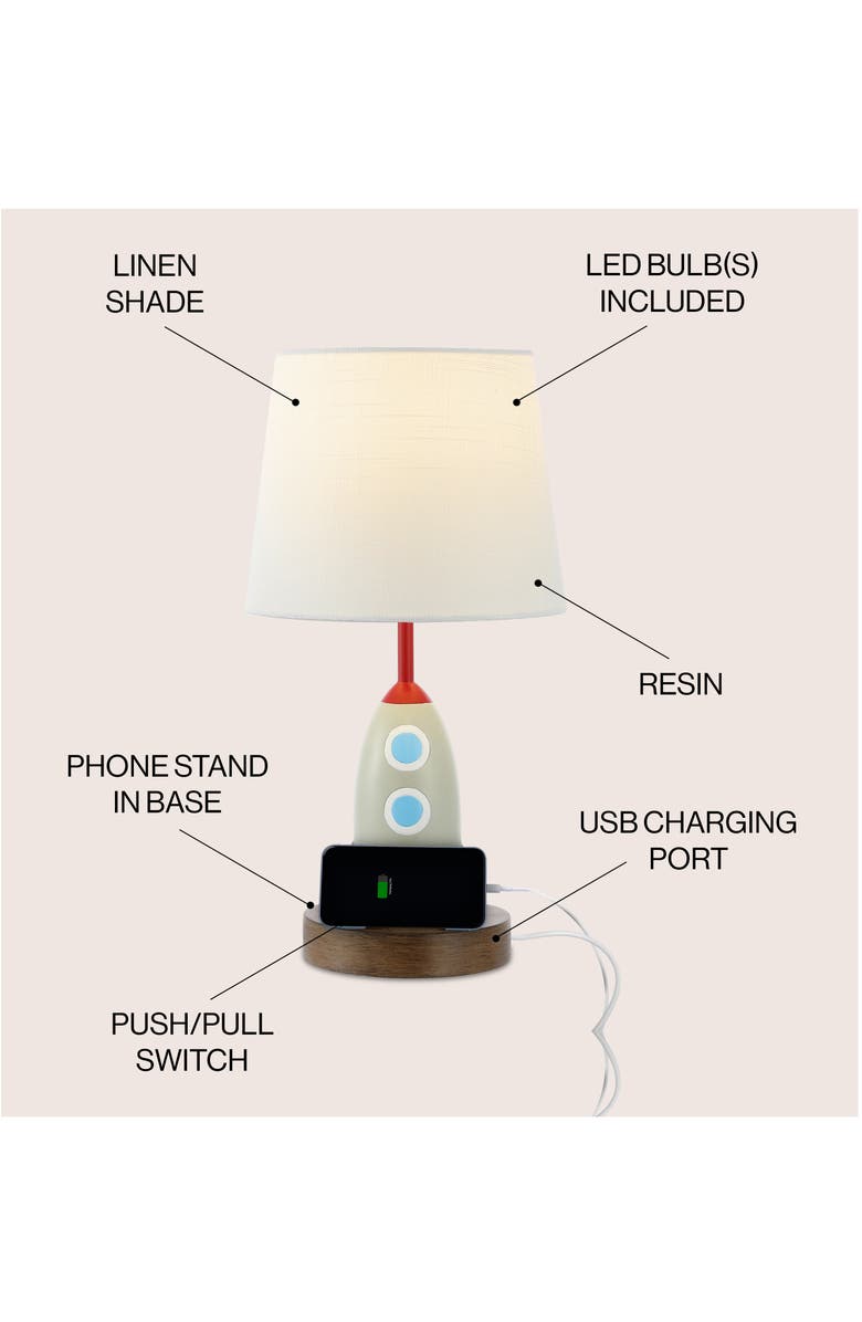 JONATHAN Y Houston 17.5" Coastal Style Iron/Resin Rocket LED Kids
Table Lamp with Phone Stand and USB Charging Port, Multi-Color, Alternate, color, Multi-Color