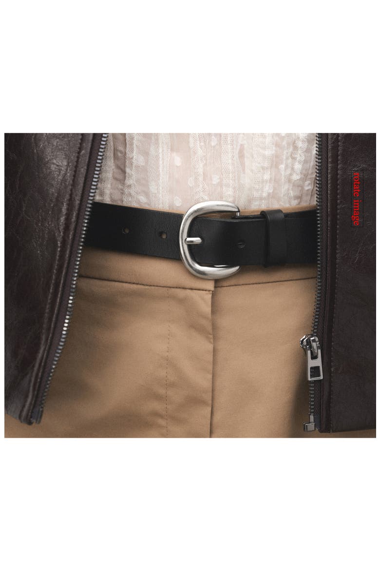 Round Buckle Leather Belt, Alternate, color, BLACK